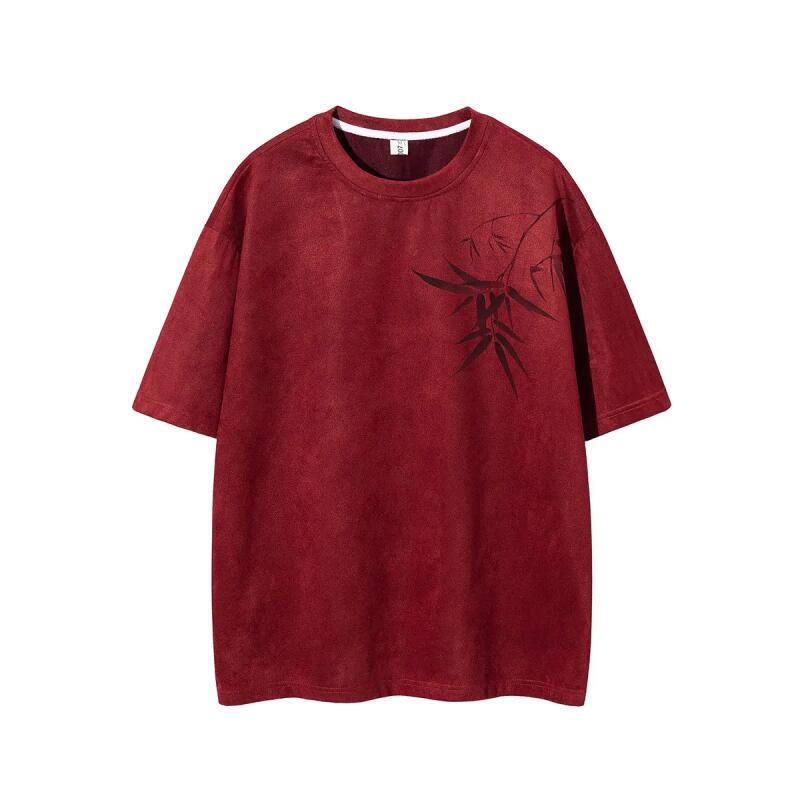 2026 Summer Men Bamboo Print T Shirts Chinese Style Hanfu Tops Tees Fashion Men Casual T-Shirt Male Loose Breathable Pullover