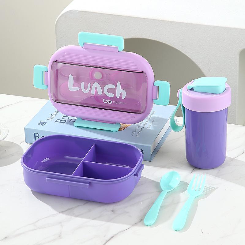 304 Stainless Steel Bento Box with Water Cup & Cutlery Set for Students & Office Workers