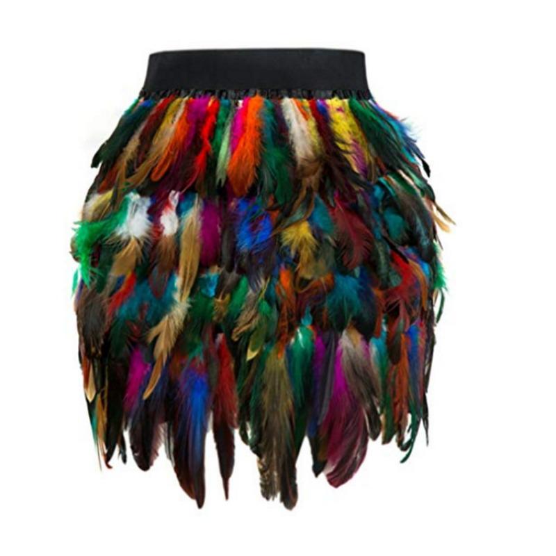 Luxurious Peacock Feather Skirt Stage Outfit Irregular Half Skirt