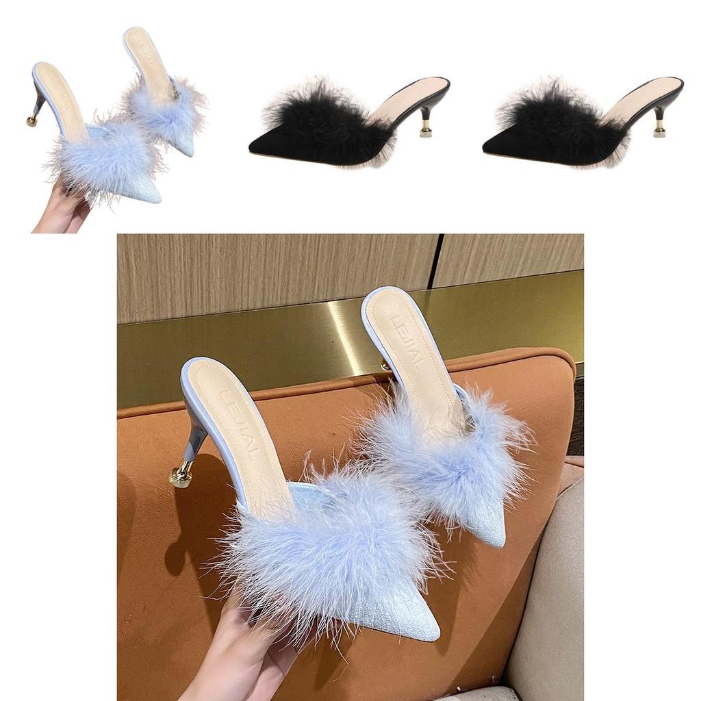 Stylish Korean High Heeled Slippers For Women With Pointed Toe And Fine Heels