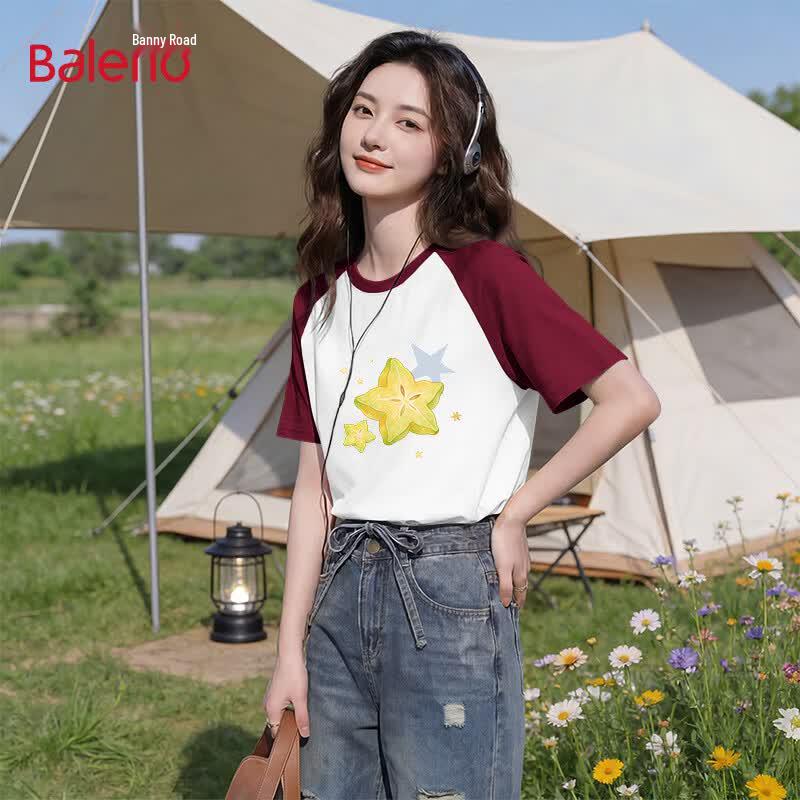 Baleno Women s Loose Raglan Colorblock Graphic T-Shirt M