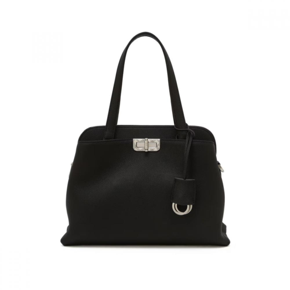 Daks Black Leather Tote Bag With Buckle Dcba6e168bk