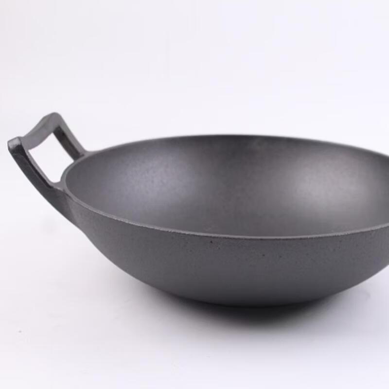 ZISIZ 32cm Double-Handle Cast Iron Wok