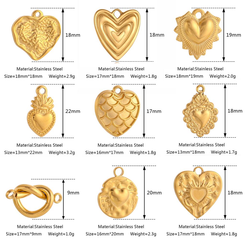 3Pcs Sweet Heart Charms Stainless Steel 3D Lucky Sacred Heart Pendants Handmade Jewelry Making Accessories DIY Necklace Earrings