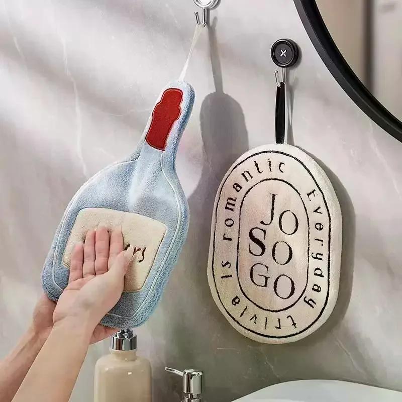 Double-Layer Cartoon Bottle Hand Towel, Thickened Quick Drying, Hanging Design, Kitchen Towel, Cleaning Rag, Bathroom, Home Use