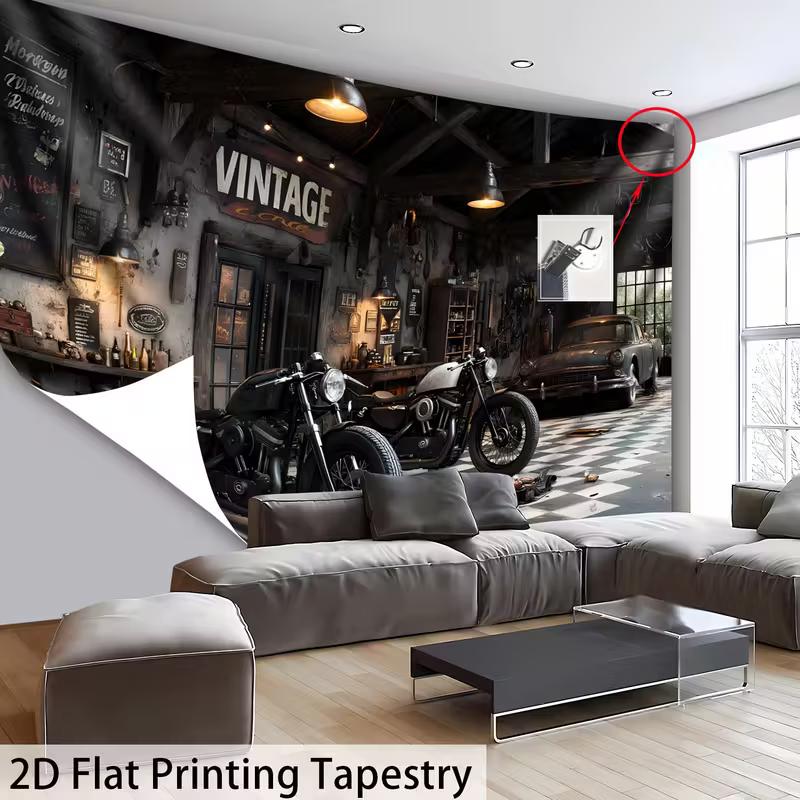 Man Cave Motorcycle Backdrop Vintage Car Repair Shop Photo Booth Background