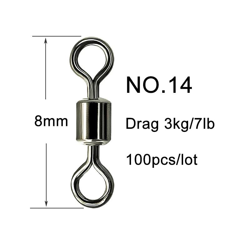 100pcs Fishing Swivel Solid Connector Ball Bearing Snap Lure Swivels Rolling Stainless Steel Beads Accessories