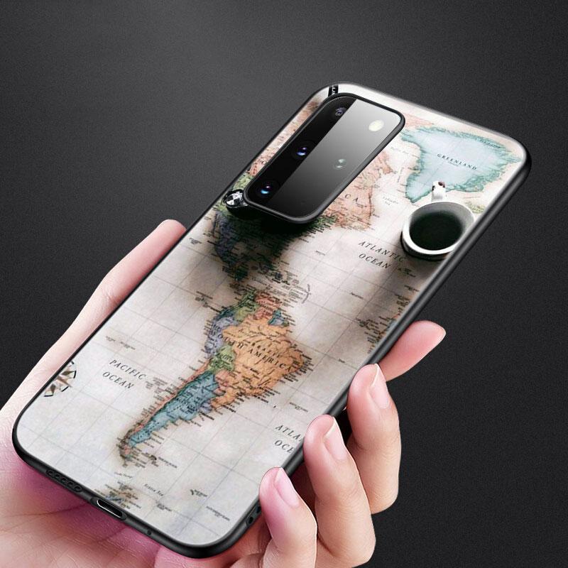 Lustige Reisekarte Handyhülle für Samsung Galaxy S20 S21 FE S10 Lite Note 20 10 Lite S8 S9 S10E S10 Plus Ultra Schwarz Weiche Hülle