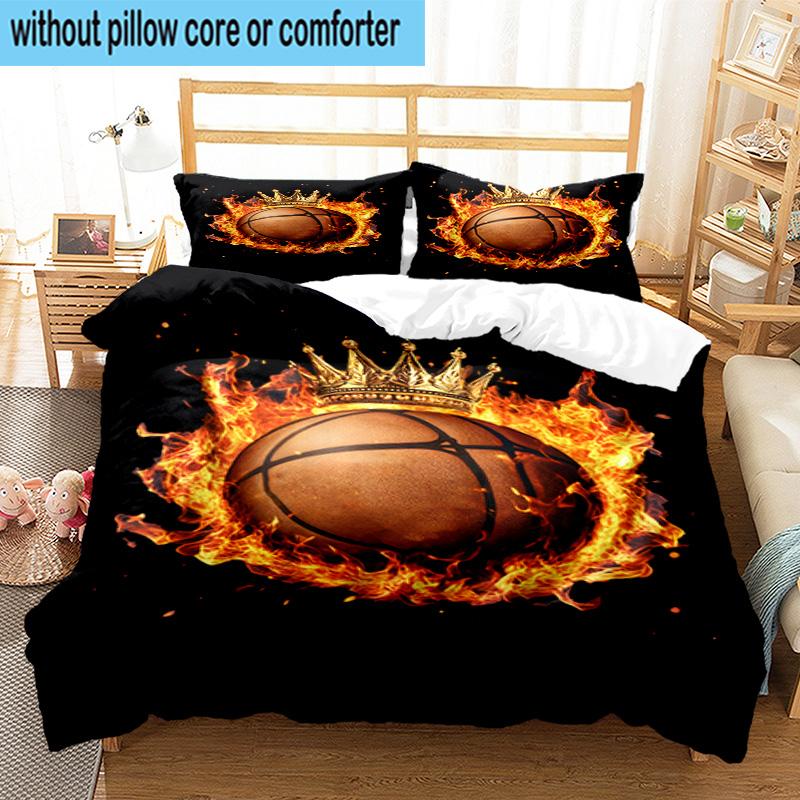 3PCS Basketball Crown Fire Sport 3pcs Bedding,Including 3PCS Duvet Cover And 2pcs Pillowcases Perfect for Christmas,Ideal for Bedroom, Dormitory