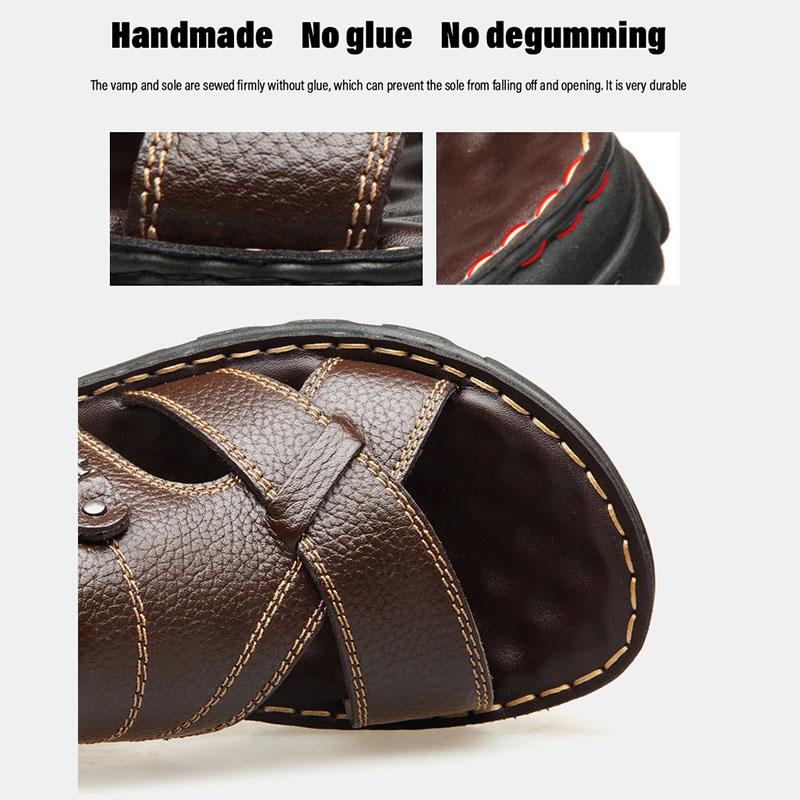 New Summer Top Layer Cowhide Sandals Men's Leather Breathable Beach Shoes Trendy Casual Leather Sandals and Slippers