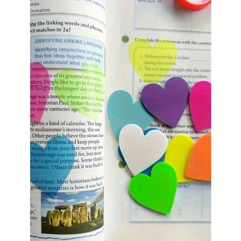 8 Packs, 160 Sheets Mini Heart Shaped Transparent Sticky Notes with 8 Fluorescent Colors for Creative and Cute Stationery