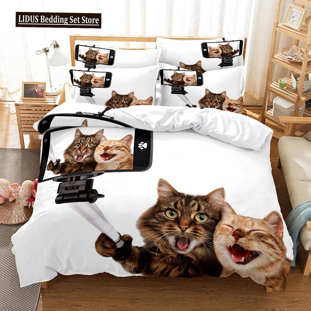 3D Cat Cute Kitten Pattern Duvet Cover Cat Kids Bedroom Decoration Cat Bedding Set For Women Girls Boys Gifts With Zipper 3Pcs