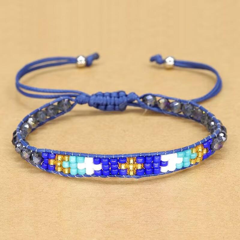 Handmade Woven Bracelets Boho Multicolored faceted Glass Beads Woven Bracelet Women Men Boho Handmade Chic Jewelry