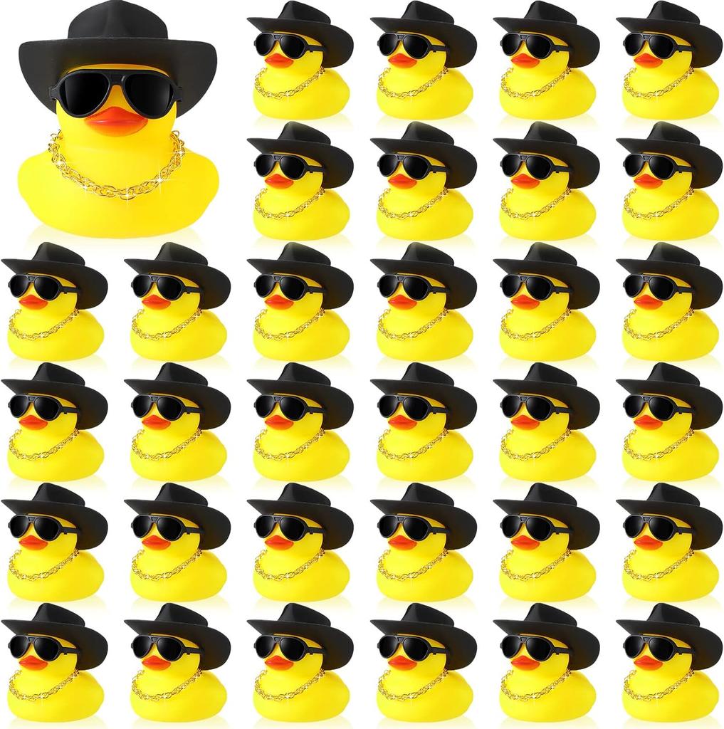 12/24/36 Sets Cowboy Rubber Ducks Bulk For Ducking Cool Rubber Ducks  Rubber Ducks With Mini Hat Necklace Party Favors