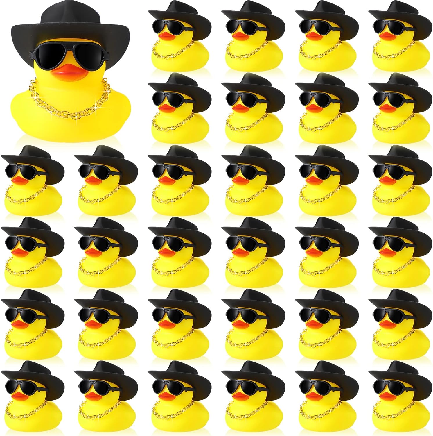 12/24/36 Sets Cowboy Rubber Ducks Bulk For Ducking Cool Rubber Ducks  Rubber Ducks With Mini Hat Necklace Party Favors (As shown-31542)-