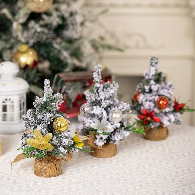 Small Tabletop Festival Display Tree Plush Trimmed Miniature Christmas Tree Festival Table Ornament for Home Decors