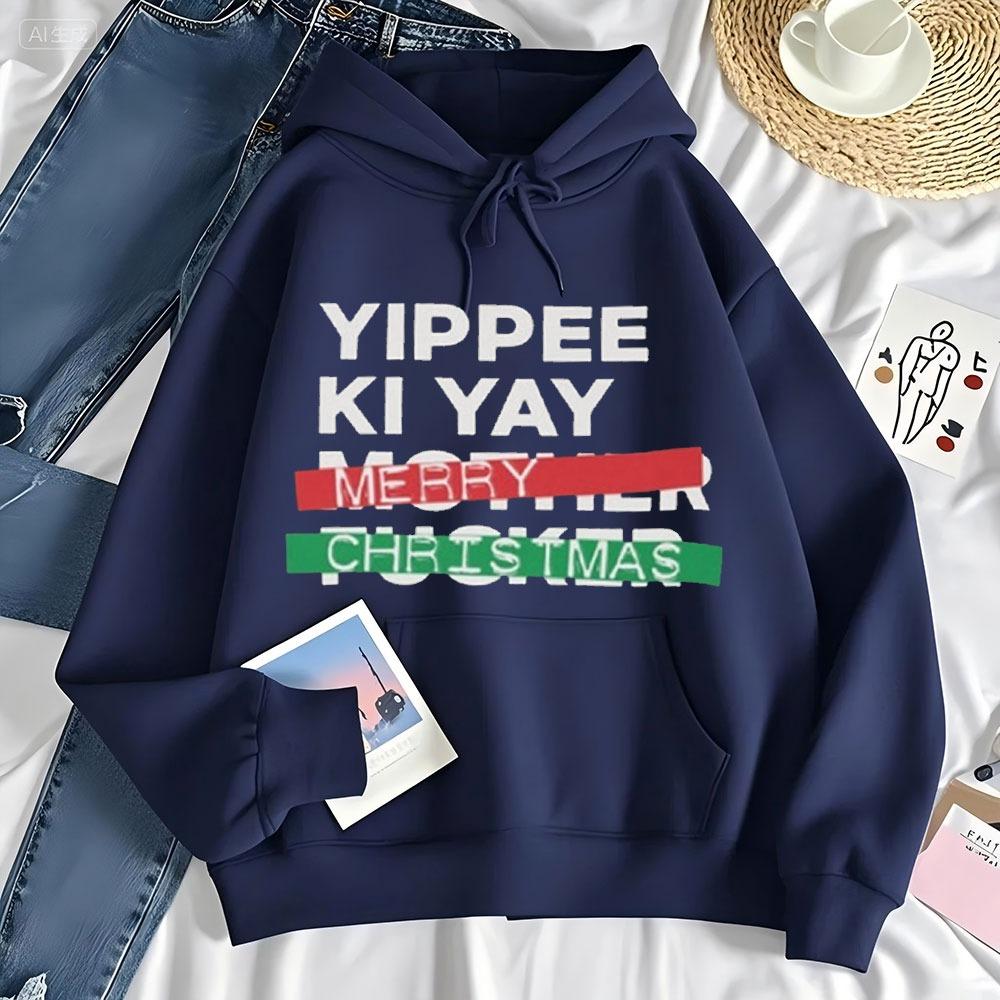 YIPPEE KI YAY Veselé Vánoce Parodie na Smrtonosnou past Černá mikina s kapucí Pohodlná Osobnost Unisex Pánské Sportovní oblečení