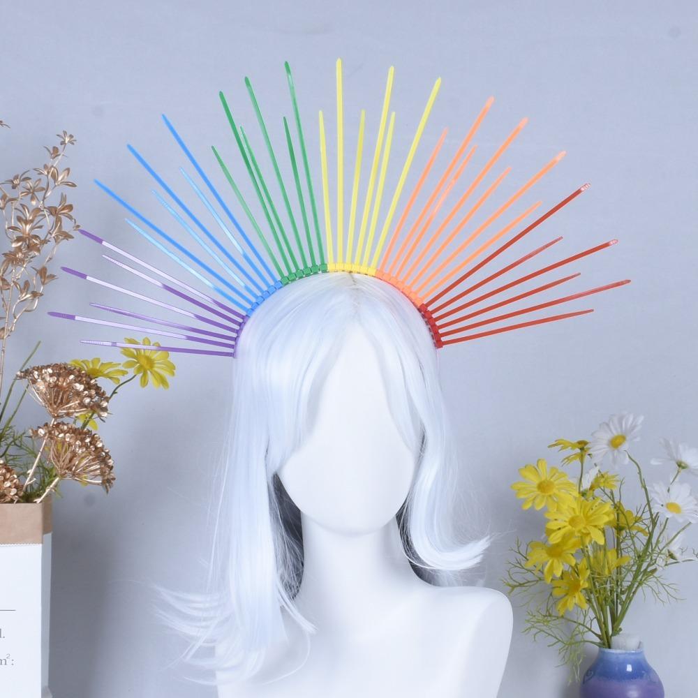 Aureole Colorful Flower Hair Hoop Sun Goddess Halo Headband Headpiece Rainbow Hairband Party