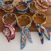 French Colorful Printed Scarf Knotted Twist Irregular Water Wave Chunky Cuff Bracelet For Women Casual Jewelry
