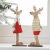 Rustic Holiday Centerpieces for Home Wooden Christmas Reindeer Figurines Handpainted Couple Elk Tabletop Ornaments Xmas Small Decorations