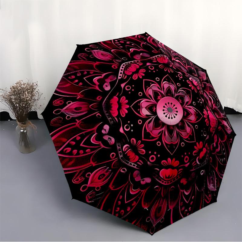 1pc Pink Floral Design Automatic Open/close Folding Umbrella, Compact Portable Travel Umbrella, Perfect Birthday/Christmas, Cute Umbrella, D