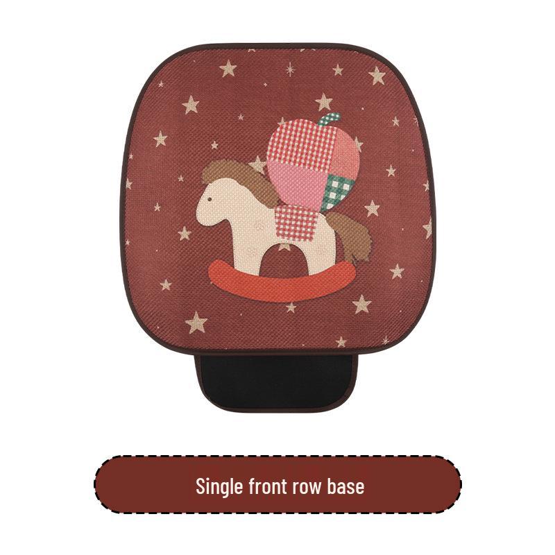 Wine Red Cartoon Pony Cotton-Linen Car Seat Cushion, All-Season, Fits BYD Yuan, Qin L, Seal