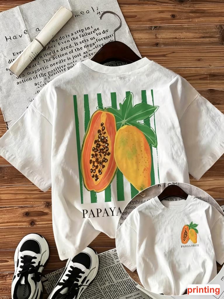 T-shirt Grafica Frutto Papaya a Strisce Colorate Maglietta Casual Rilassata per Unisex Unisex Viaggio Quotidiano Vacanza Look alla Moda da Strada
