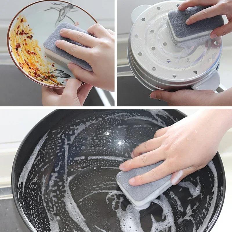 5/10Pcs Double-sided Kitchen Cleaning Sponge Pads Gray Dish Washing Scrubber