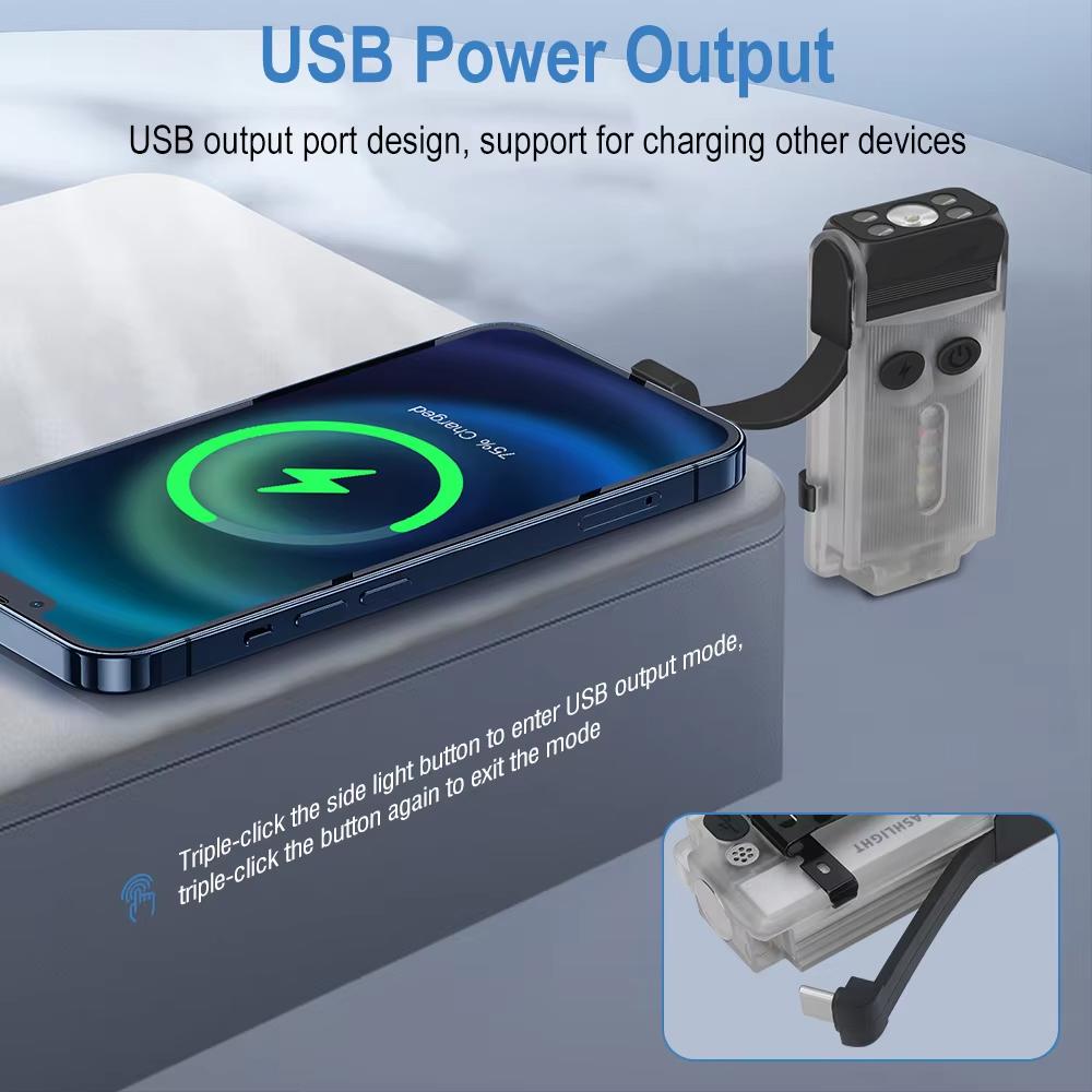 V3 EDC Keychain Portable Flashlight Work Light Type-C Rechargeable Mini Torch with Magnet UV Camping Pocket Lantern & Clip