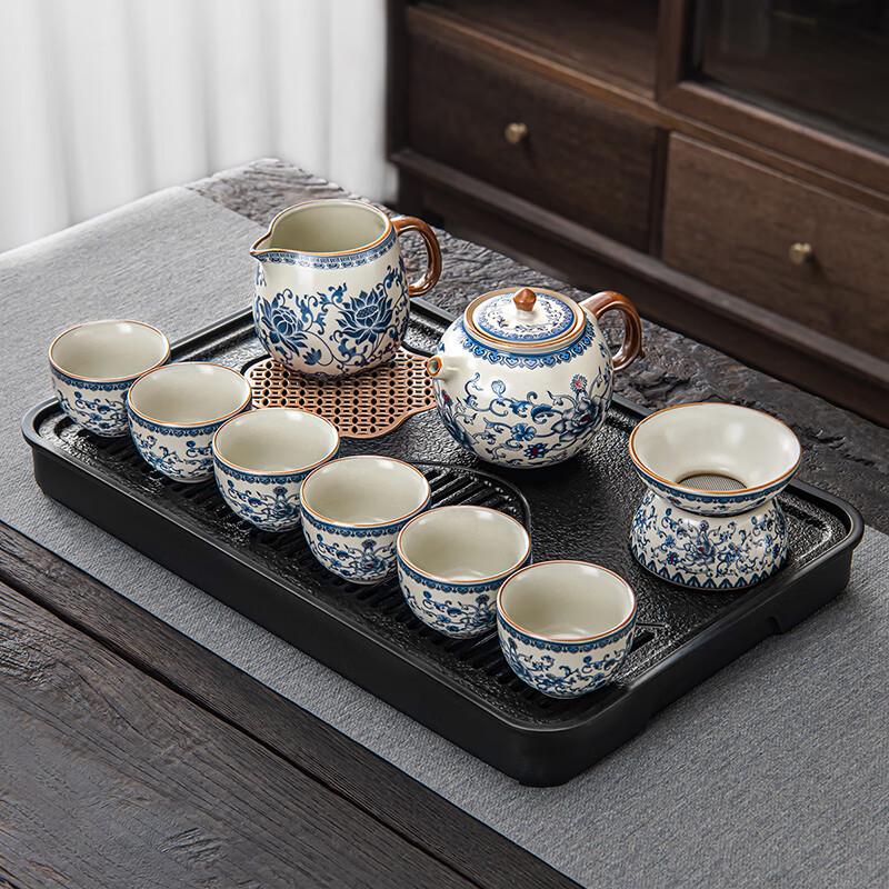 Lainuo Ru Kiln Floral Tea Set with Tea Tray