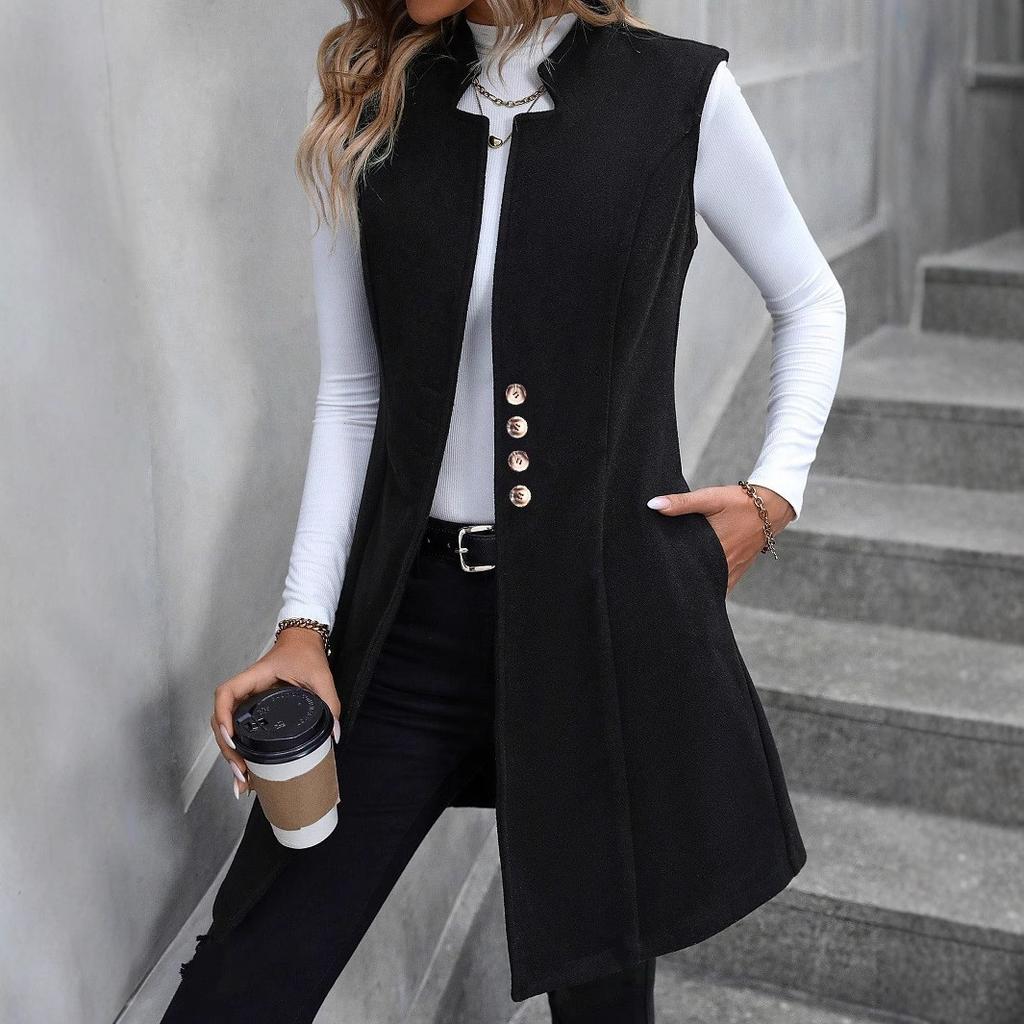Damen Woll-Anzugweste für Herbst/Winter, Elegante ärmellose Oberbekleidung