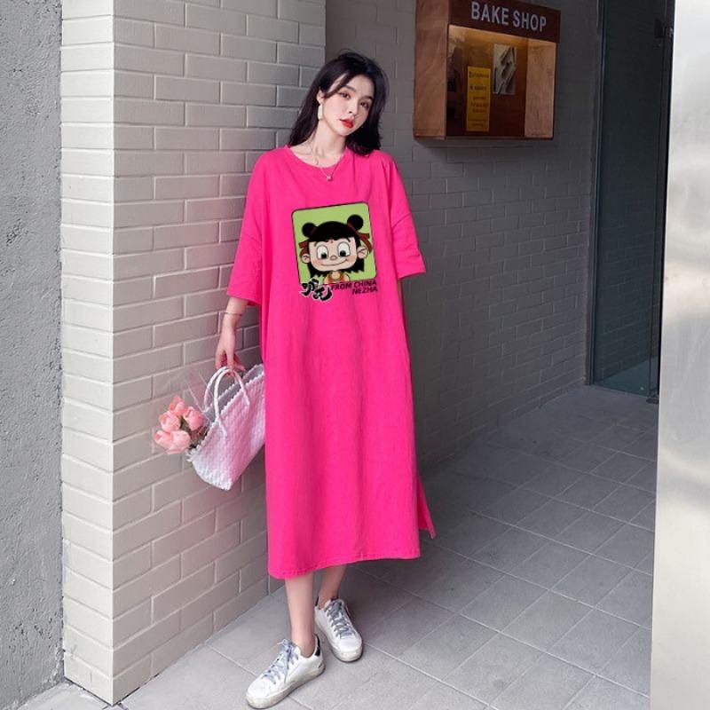 Women's Short Sleeve T-shirt Summer Large Size Medium Length Maternity Dress