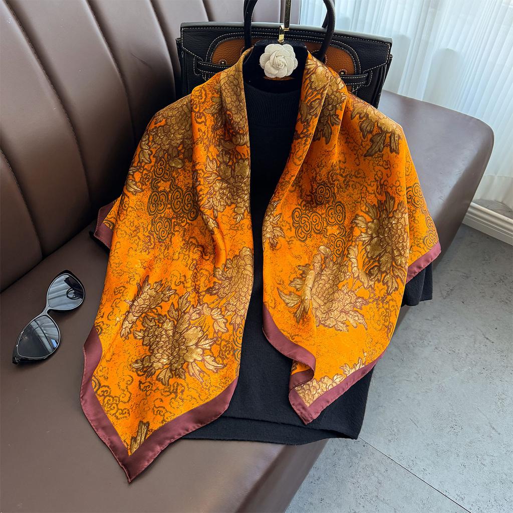 90×90Cm  Satin Shawl Design Flowers Silk Square Women Neck Scarves Wrap Headkerchief Beach Hair Band Women'S Bandana