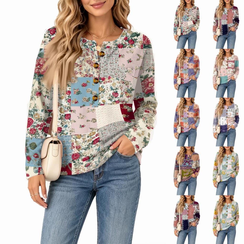 Women's Fashion Button Neck Knit Long Sleeve Casual Top for Everyday Wear