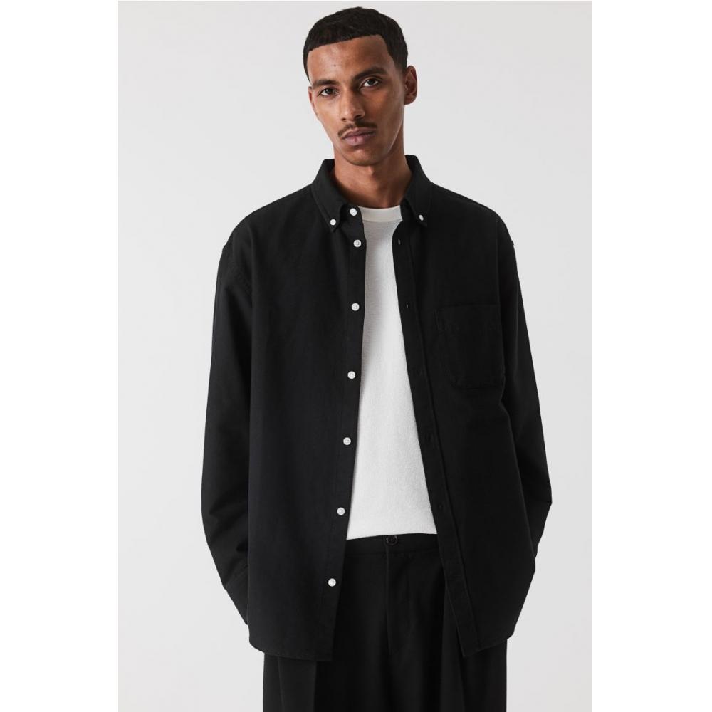 H M Regular Fit Oxford sHirt Black