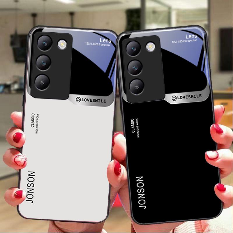 Large Window White For Y72 33S 11 03 36 96 Lite 35 16 Iqoo 12 V40 SE 5G 29 40 21 30 X80 Pro Vivo Tempered Glass Phone Case Black