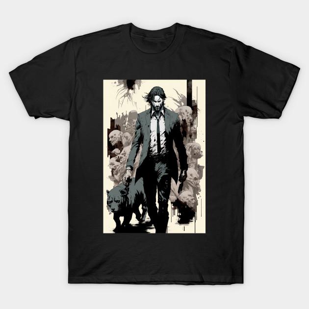 

Men Black Print T-shirt John Wick No-Cut Transfer Paper Print Cotton Tshirt 3XL чорний