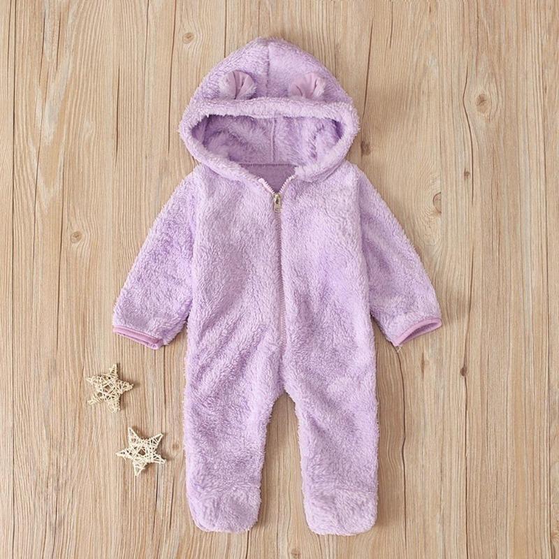 

Осенне-зимний теплый комбинезон из кораллового флиса для маленьких мальчиков и девочек, комбинезон с капюшоном, одежда для детей 0-18 месяцев 80cm фиолетовый