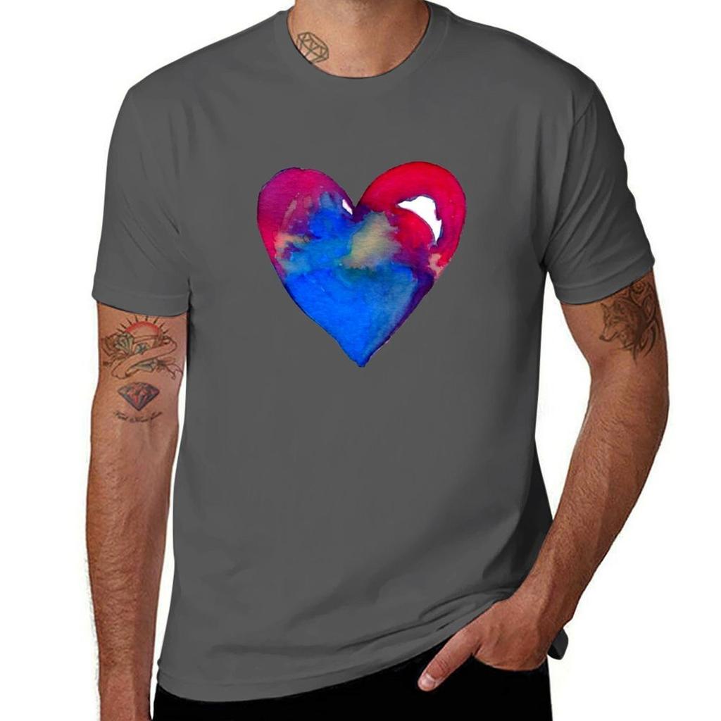 Abstract Watercolor Red And Blue Heart Tshirt Independence Day Short Sleeve Tshirt