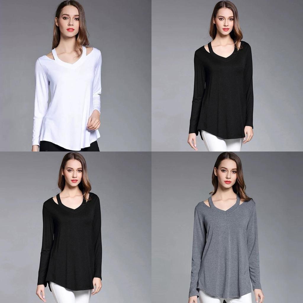 Simple Solid Color Off Shoulder Design Women Long Sleeved Top For Fall Comfort