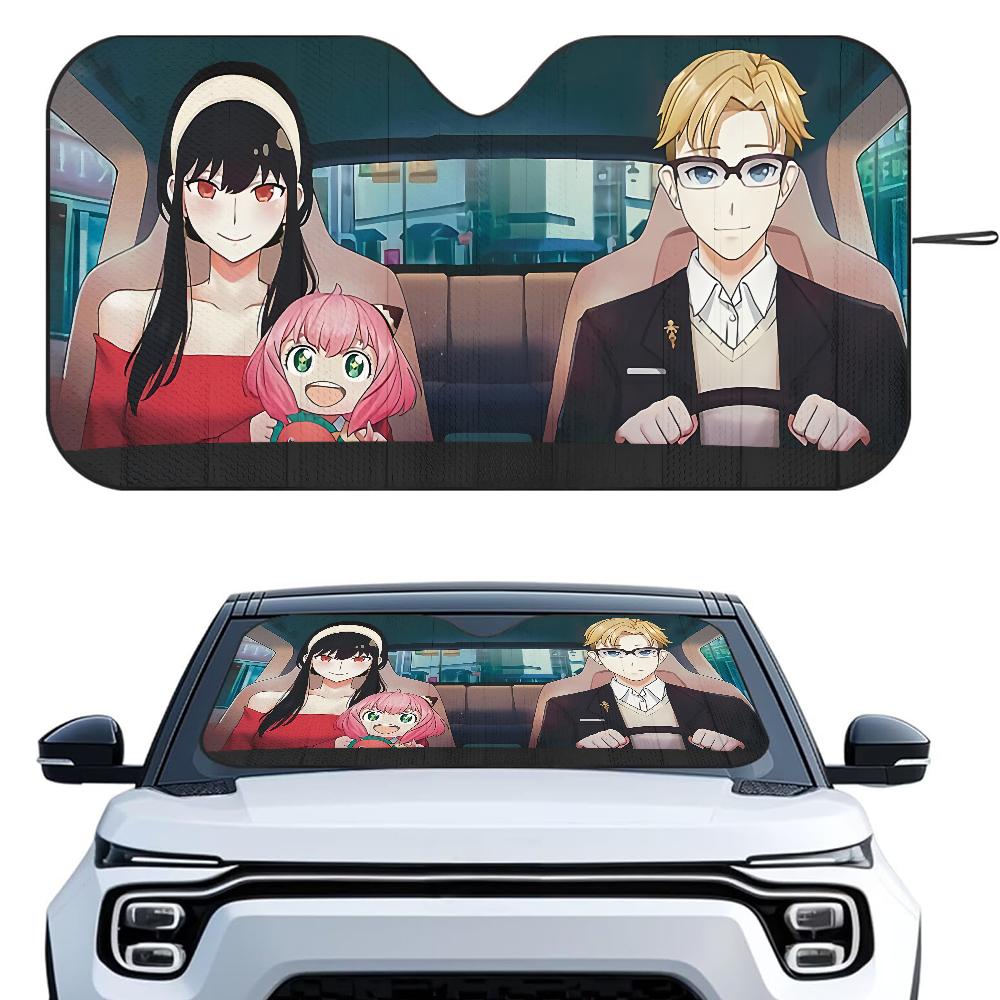S-Spy X Family Anime Car SunShade Windshield Foldable Three-layer Insulation Sunshade By Suction Cup Blocks UV Rays Sun