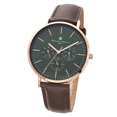 Genuine Salvatore Marra Watch Salvatore Mara Daily Waterproof Date and Day Display Leather Strap PGGR SM22102-PGGR [Item]