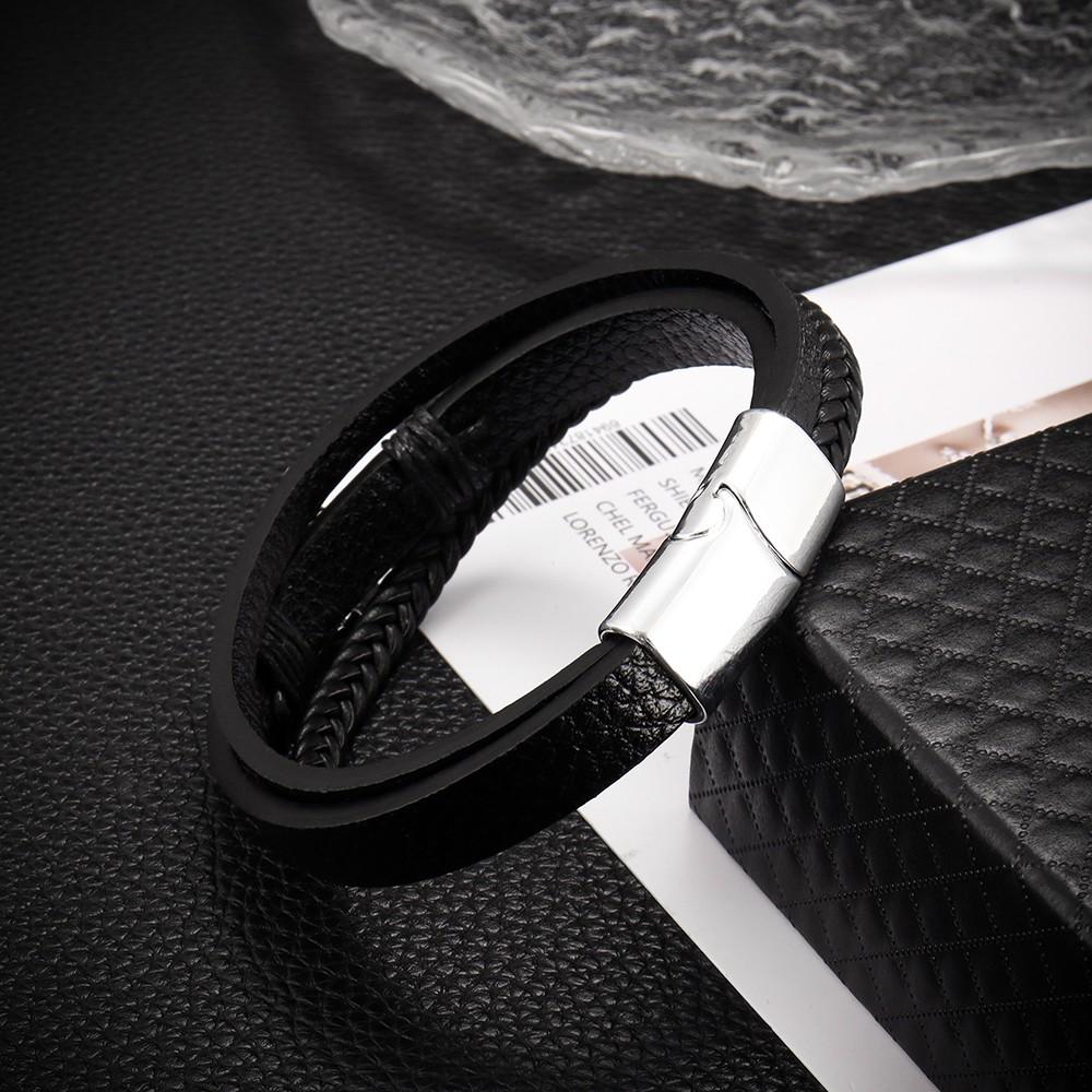 Handmade Leather Bracelet for Men Woven Metal Steel Boat Anchor Bracelet Fashion National Style Jewelry