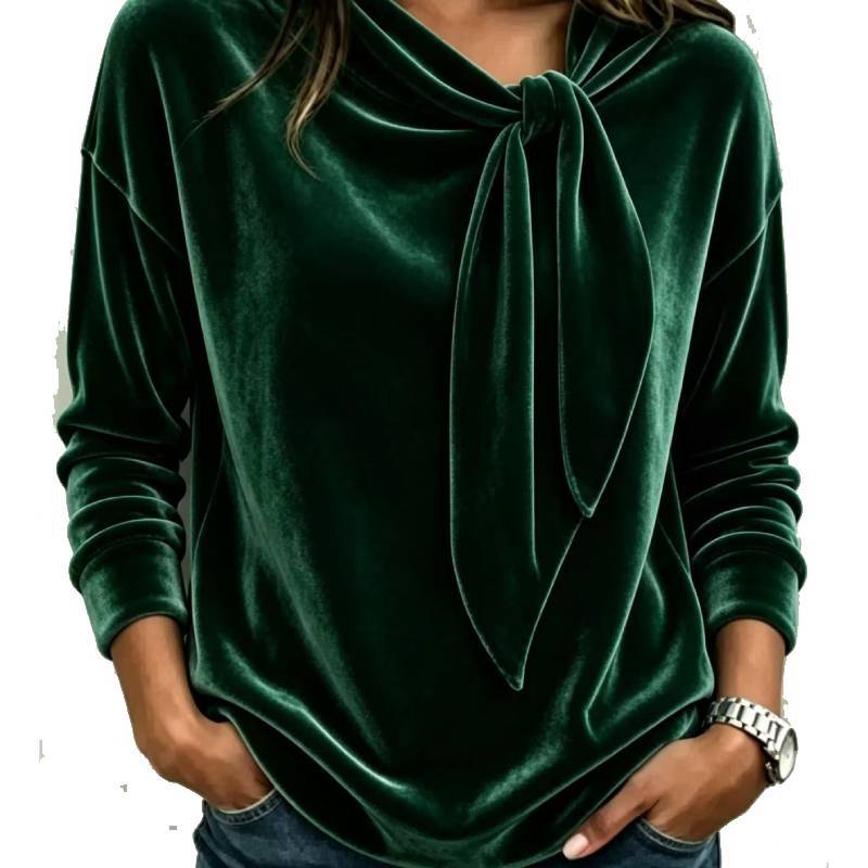 Velvet Top For Women With Pure Color Design And Round Neck For Christmas Casual Wear