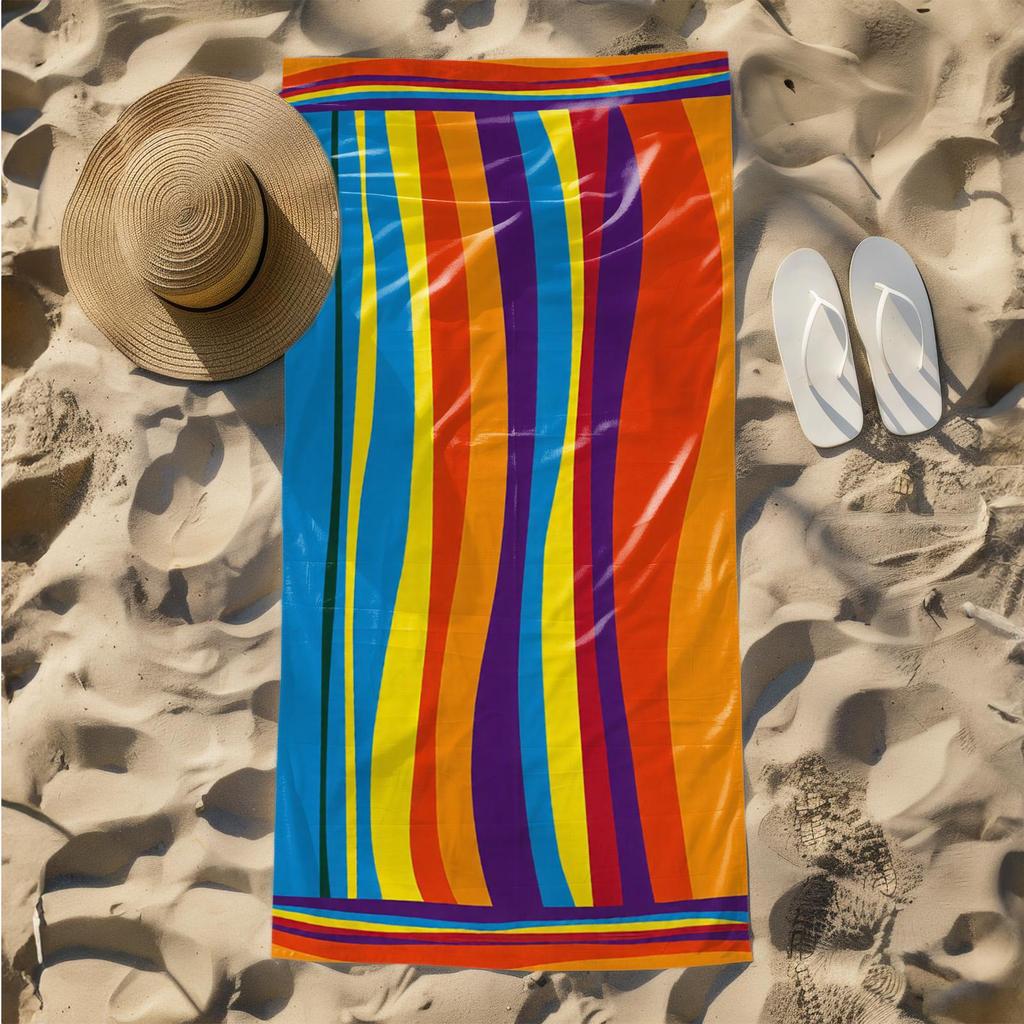 1pc Vibrant Wavy Rainbow Stripes Background 2D Printed Microfiber Beach Towel, Quick Dry Super Absorbent. Great for Beach, Pool