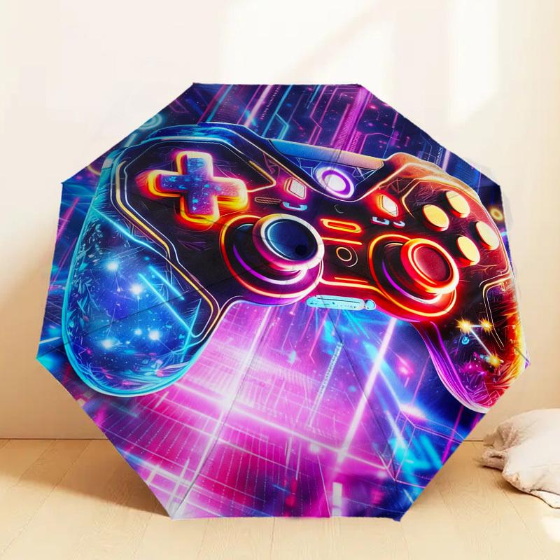 1pc Neon Gaming Controller Pattern Umbrella Design Automatic Opening and Closing Umbrella, High-quality Travel Umbrella, c1128158