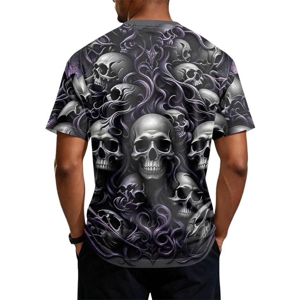 Men's Quick-Dry Neck Short Sleeve T-Shirt with Halloween Print