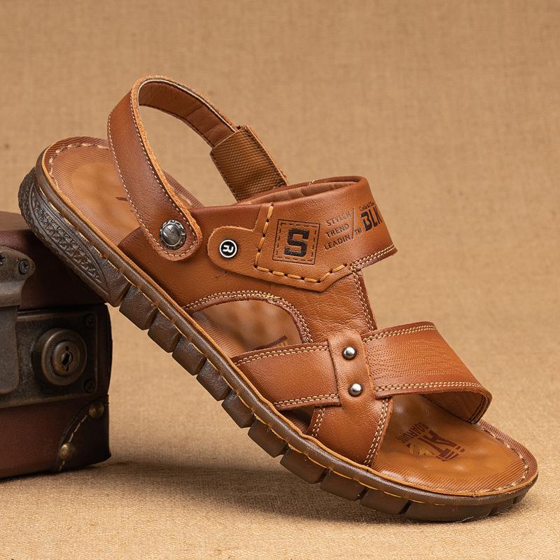 Men s Trendy Cowhide Sandals: 2026 Dual-Use Casual Beach & Outdoor Flip-Flops 42