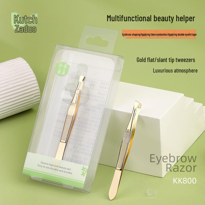 Kaqiduo Duo Luxury Gold Stainless Steel Precision Eyebrow Tweezers with Flat Slanted Tip for Hair Removal KK800