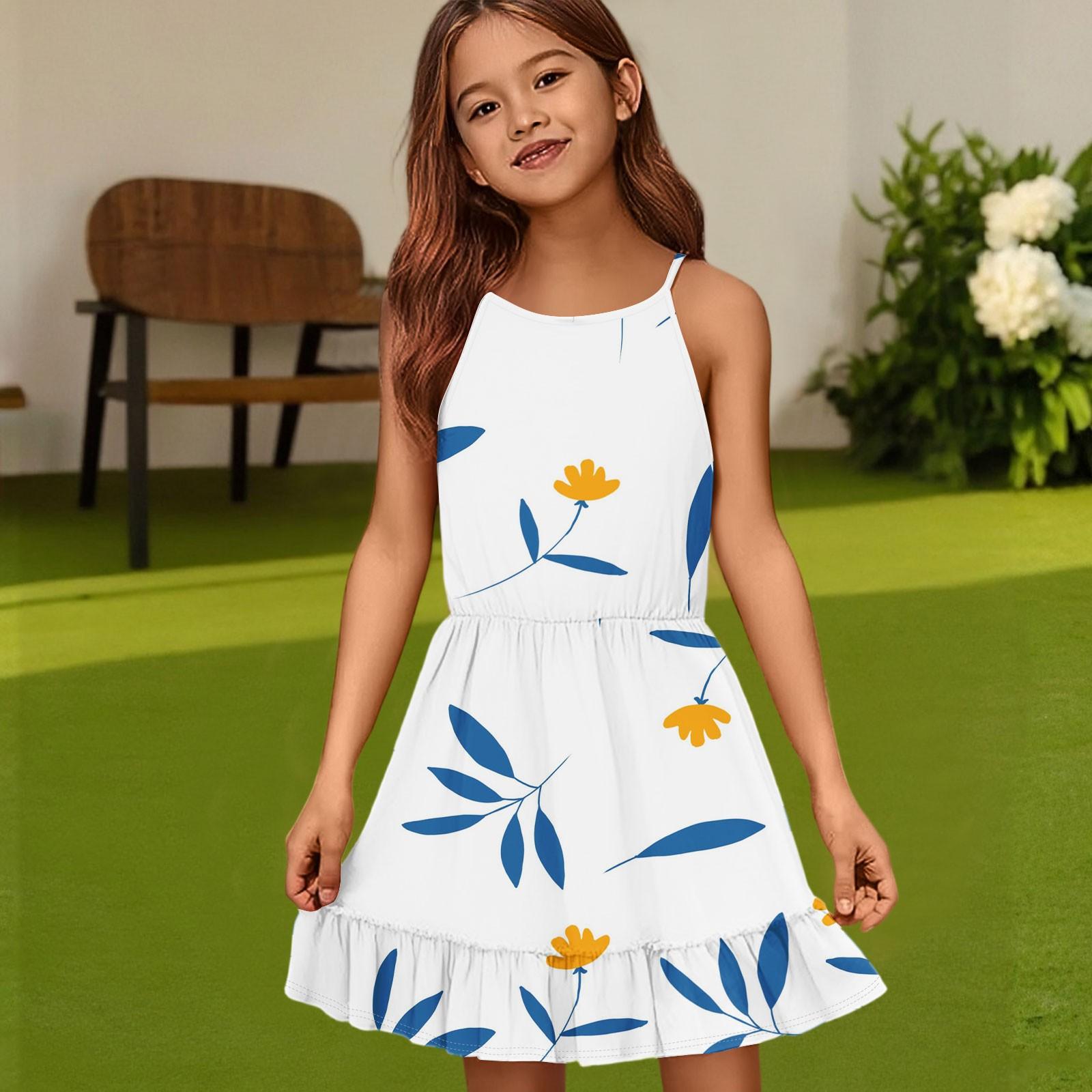 

Children s Summer Casual Fashion Round Neck Solid Color Sleeveless Dress 160 білий